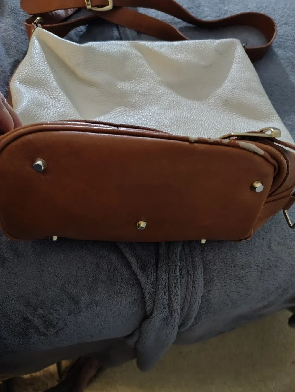 Valentina Cream and Brown Leather Shoulder Bag with Gold Plate